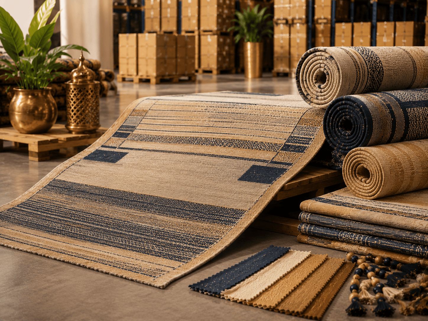 Handmade patterned rug with geometric motifs