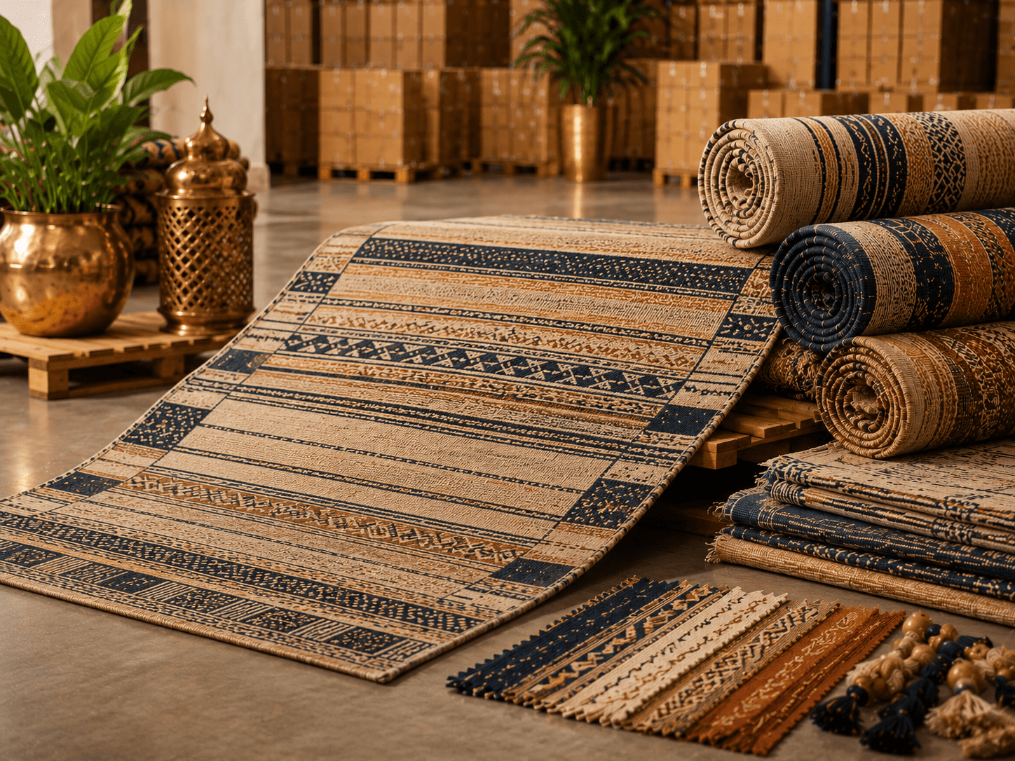 Close-up detail of handmade carpet texture and weaving pattern